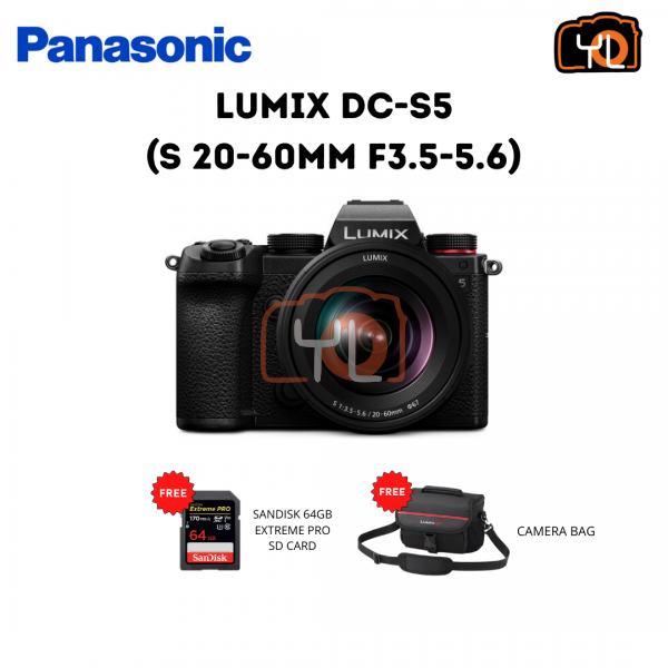 Panasonic Lumix DC-S5 + S 20-60mm F3.5-5.6 ( Free Sandisk 64GB extreme Pro SD card + PGS81KK camera bag + Extra Battery )