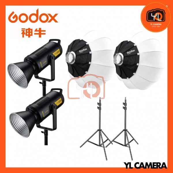 Godox FV200 High Speed Sync Flash LED Light With CS-85D Collapsible Lantern Softbox + 280CM Light Stand (2 Light Dou Kit)