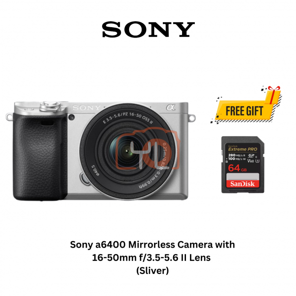 Sony A6400 Camera (Silver) + 16-50mm II Kit Lens - Free Sandisk 64GB Extreme Pro SD Card