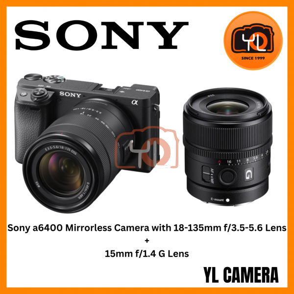 Sony a6400 Mirrorless Camera with 18-135mm f/3.5-5.6 Lens + Sony E 15mm f/1.4 G Lens (Free Sandisk 64GB Extreme Pro SD Card)