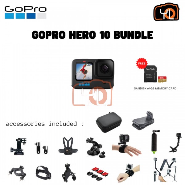GoPro Hero 10 - ( Free Sandisk 64GB extreme pro 170MB micro SD card ) - Bundle