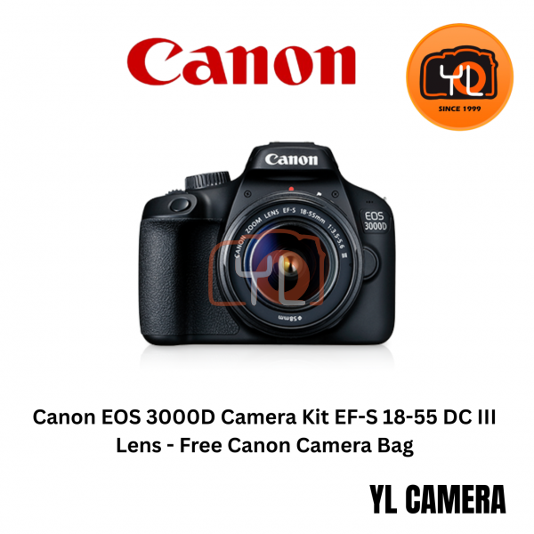 Canon EOS 3000D Camera Kit EF-S 18-55 DC III Lens - Free Canon Camera Bag