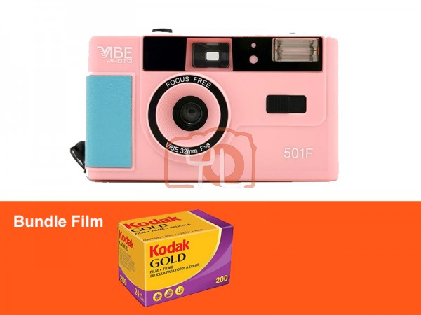 VIBE Photo 32mm Film Camera - Pink (Free Kodak Gold 200 36 exp)