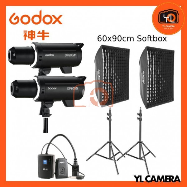 Godox DP600III Professional Studio Flash (AT16 Trigger ,60x90CM Softbox , Light stand ) 2 Light Kit