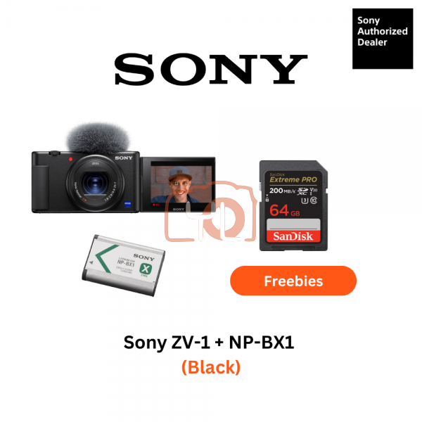 Sony ZV-1 Digital Camera (Black) PWP-NP-BX1 Battery - Free Sandisk 64GB Extreme Pro SD Card