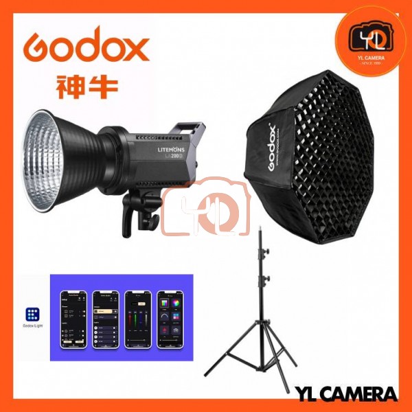 Godox Litemons LA200D Daylight LED Light (SB-FW140 Octagon Softbox + 280CM Light Stand)