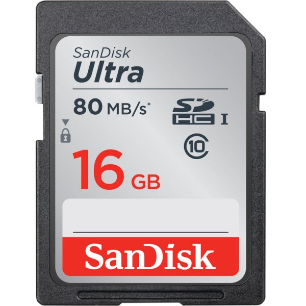 SanDisk 16GB Ultra UHS-I SD Card (80MB/s)