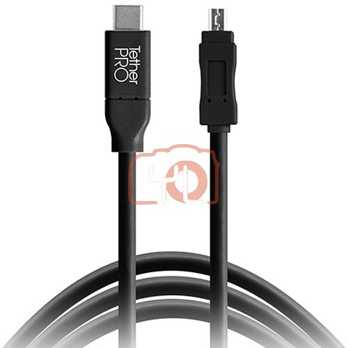 Tether Tools TetherPro USB Type-C Male to 8-Pin Mini-USB 2.0 Type-B Male Cable (15', Black)