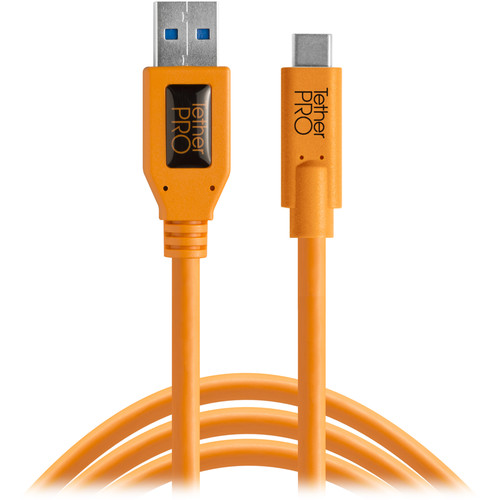 Tether Tools CUC3215-ORG TetherPro USB Type-C Male to USB 3.0 Type-A Male Cable (15', Orange)