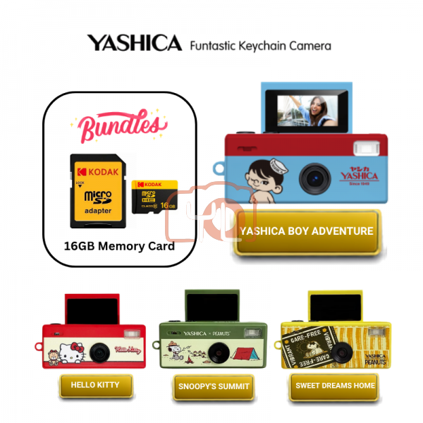 YASHICA Funtastic Keychain Camera (Yashica Boy Adventure) + 16GB MicroSD Card