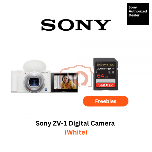 Sony ZV-1 Digital Camera (White)  -  Free Sandisk 64GB Extreme Pro SD Card