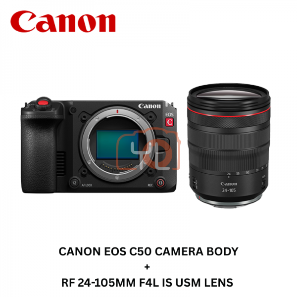 Canon C50 Camera + RF 24-105mm f4 L IS USM Lens (Free Extra Battery LP-E6P)