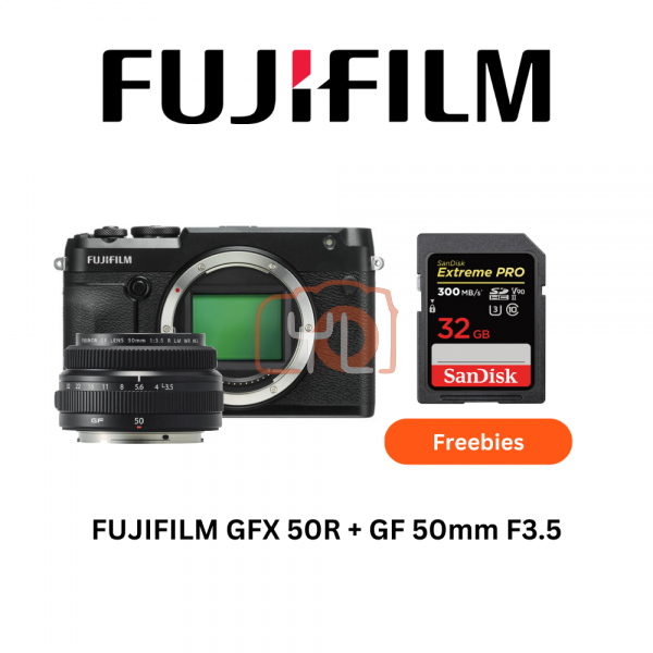 Fujifilm GFX 50R Medium Format Mirrorless Camera + GF 50mm F3.5 R LM WR [Free 32GB SD Card UHS-II]