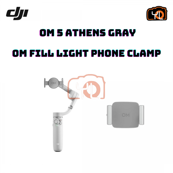 DJI Osmo Mobile 5 Smartphone Gimbal (Athens Gray) + DJI OM Fill Light Phone Clamp
