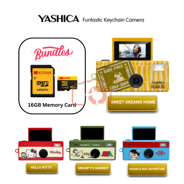 YASHICA Funtastic Keychain Camera (Sweet Dreams Home) + 16GB MicroSD Card