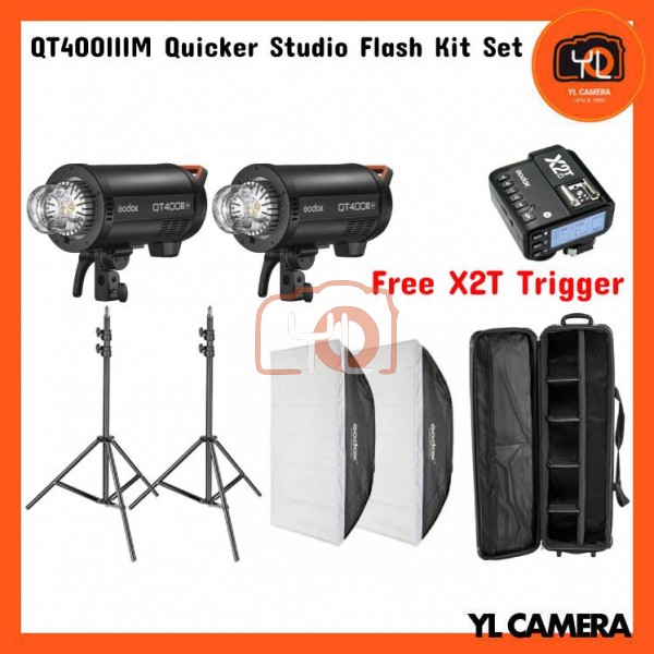 Godox QT400IIIM Quicker Studio Flash Kit (60x90cm Softbox + CB01 Bag + 260cm Light Stand) FREE Godox X2T TTL Wireless Trigger
