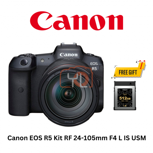 Canon EOS R5 Kit RF 24-105mm F4 L IS USM (Free Homan 512GB Cfexpress Type B Card)