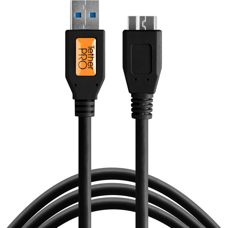 Tether Tools CU5453 TetherPro USB 3.0 Male Type-A to USB 3.0 Micro-B Cable (15', Black)