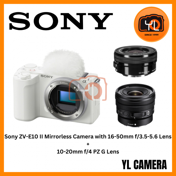 Sony ZV-E10 II Mirrorless Camera with 16-50mm Lens (White) (Body) + Sony E 10-20mm f/4 PZ G Lens (Free Sandisk 64GB Extreme Pro SD Card & Extra Battery)