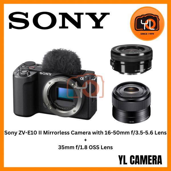 Sony ZV-E10 II Mirrorless Camera with 16-50mm Lens (Black) + Sony 35mm f/1.8 OSS Lens (Free Sandisk 64GB Extreme Pro SD Card & Extra Battery NP-FZ100)