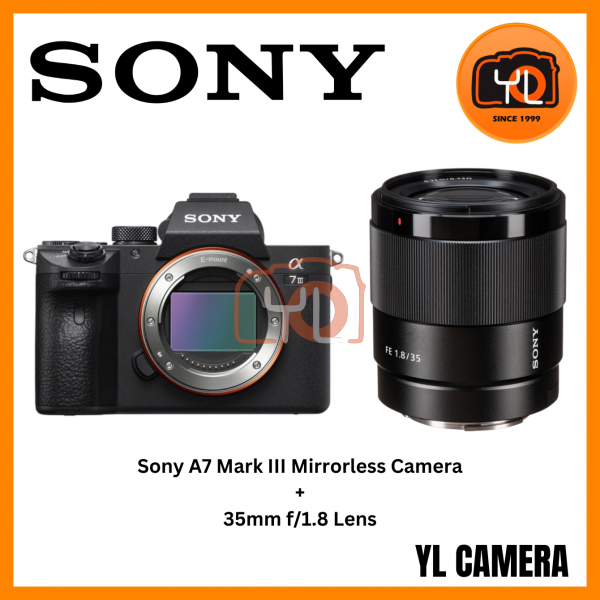 Sony a7 III Mirrorless Camera (Body) + Sony FE 35mm f/1.8 Lens (Free Sandisk 64GB Extreme Pro SD Card & Extra Battery & RM200 Touch N Go Voucher Online Redemption)
