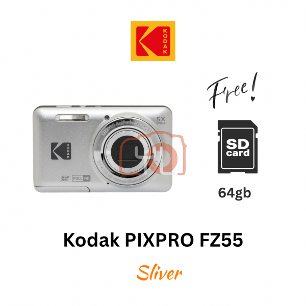 Kodak PIXPRO FZ55 Digital Camera (Sliver)(Free 64gb card)