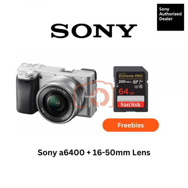 Sony A6400 Camera (Silver) + 16-50mm Kit Lens - Free Sandisk 64GB Extreme Pro SD Card