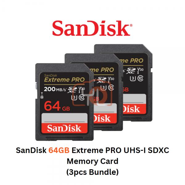 SanDisk 64GB Extreme PRO UHS-I V30 (200MB/S) SDXC Memory Card (3pcs Bundle)