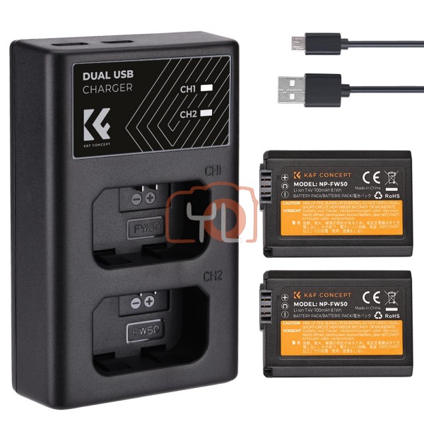 K&F NP-FW50 Dual USB Charger Kit Wiht 2 Battery