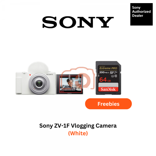 Sony ZV-1F Vlogging Camera (White) - Free Sandisk 64GB Extreme Pro SD Card & ZV New Pouch