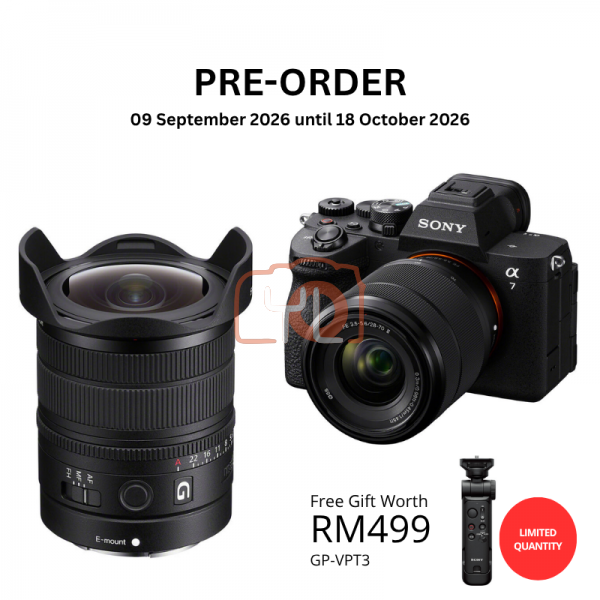 [PRE-ORDER] Sony FE 8-14mm f3.5 Fisheye G Lens PWP with Sony a7 V Mirrorless Camera with 28-70mm f3.5-5.6 II Lens - Free Sony GP-VPT3 Wireless Shooting Grip with Detachable Remote