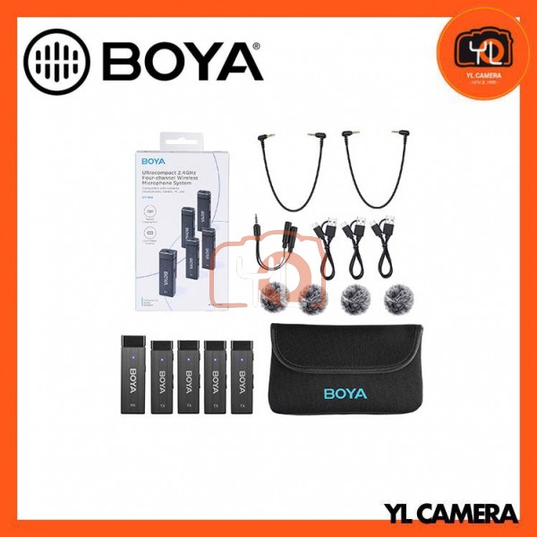 Boya BY-W4 Ultracompact 2.4GHz Four-Channel Wireless Microphone System (RX+TX4)