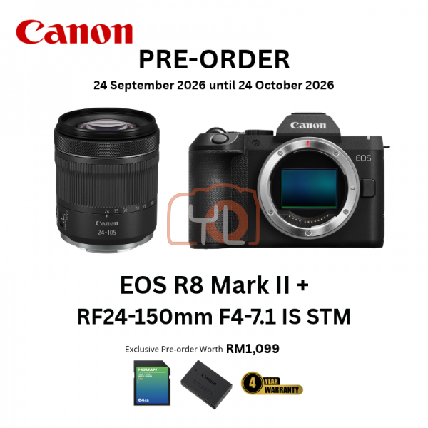 [PRE-ORDER] Canon EOS R8 Mark II Mirrorless Camera + Canon RF 24-105mm f/4-7.1 IS STM Lens