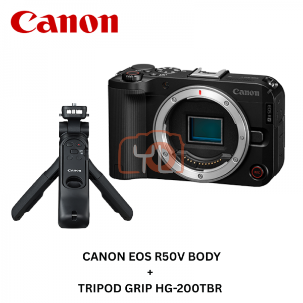 Canon EOS R50V Mirrorless Camera Body Only (Black) + Tripod Grip HG-200TBR (Free Canon Bag CB-ES1000 Red & Homan 64GB V30 SD Card  & Redeem Online Touch N Go RM100 & Nanlite Pico))