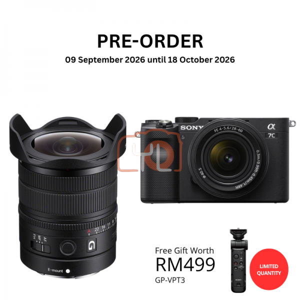 [PRE-ORDER] Sony FE 8-14mm f3.5 Fisheye G Lens PWP with Sony a7C Mirrorless Camera with 28-60mm f4-5.6 Lens (Black) - Free Sony GP-VPT3 Wireless Shooting Grip with Detachable Remote