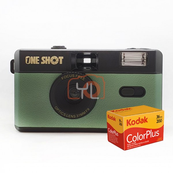 OneShot 31mm F9 Focus Free Film Cameras - Green (Film Set) ( Kodak Gold 200 24 exp )