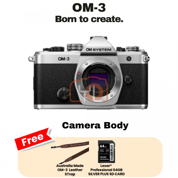 OM SYSTEM OM-3 Mirrorless Camera (Body) (Free 64GB Memory card + OM-3 Leather Strap)