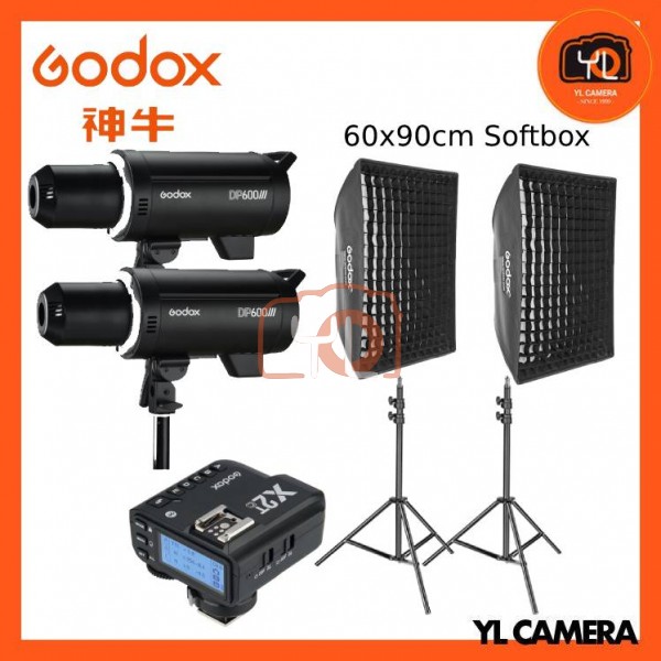 Godox DP600III Professional Studio Flash (X2T-N ,60x90CM Softbox , Light stand ) 2 Light Kit