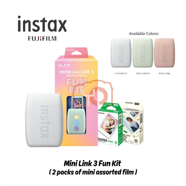 FUJIFILM INSTAX MINI LINK 3 Fun Kit (With 20pcs mini film) - Clay White