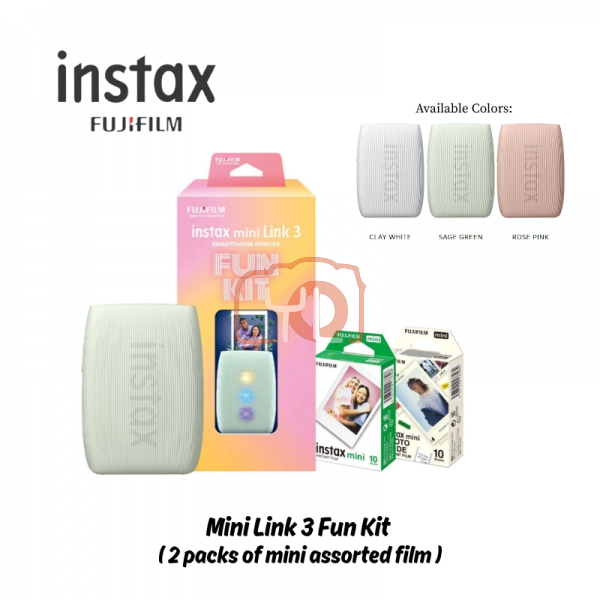 FUJIFILM INSTAX MINI LINK 3 Fun Kit (With 20pcs mini film) - Sage Green