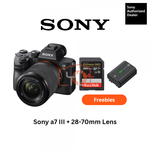 Sony A7 III Camera with 28-70mm Kit Lens - Free Sandisk 64GB Extreme Pro SD Card & Extra Battery & RM200 Touch N Go  Voucher Online Redemption