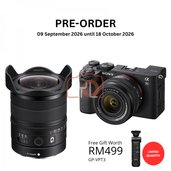 [PRE-ORDER] Sony FE 8-14mm f3.5 Fisheye G Lens PWP with Sony a7C II Mirrorless Camera with 28-60mm f4-5.6 Lens (Black) - Free Sony GP-VPT3 Wireless Shooting Grip with Detachable Remote