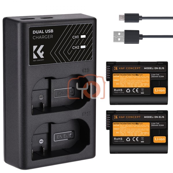 K&F EN-EL15 Dual USB Charger Kit Wiht 2 Battery