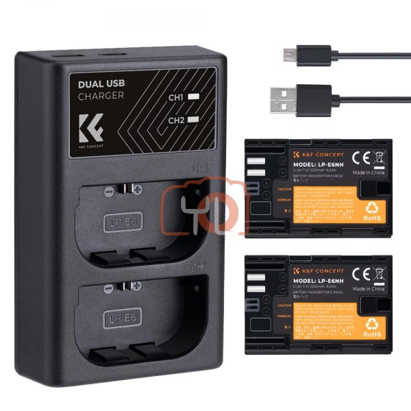 K&F LP-E6NH Dual USB Charger Kit Wiht 2 Battery
