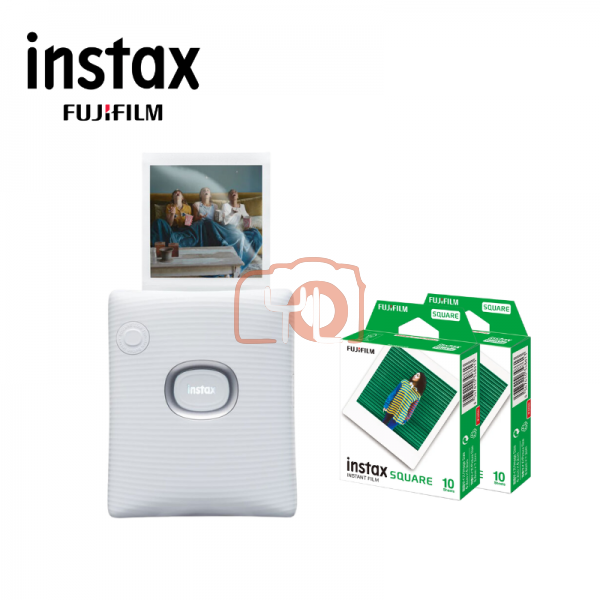 FUJIFILM INSTAX SQUARE LINK Smartphone Printer (Ash White) + Fujifilm Instax Square film single pack (10pcs Film Per Pack)