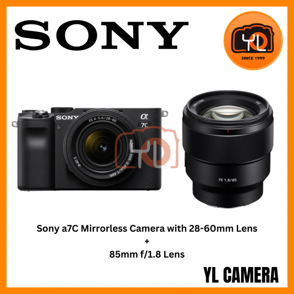 Sony a7C Mirrorless Camera with 28-60mm Lens (Black) (Body) + Sony FE 85mm f/1.8 Lens (Free Angelbird 64GB 280/160MB V60 AV PRO SD Card & Extra Battery)