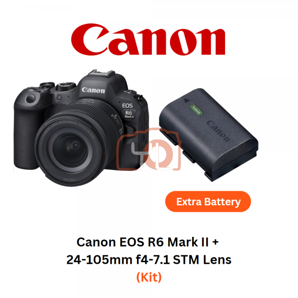Canon EOS R6 Mark II Mirrorless Camera with RF 24-105mm F4-7.1 STM Lens ( Free Extra Battery LP-E6NH )