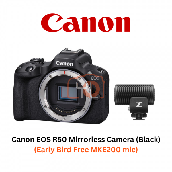 Canon EOS R50 Mirrorless Camera (Black) [Free Sennheiser MKE200]