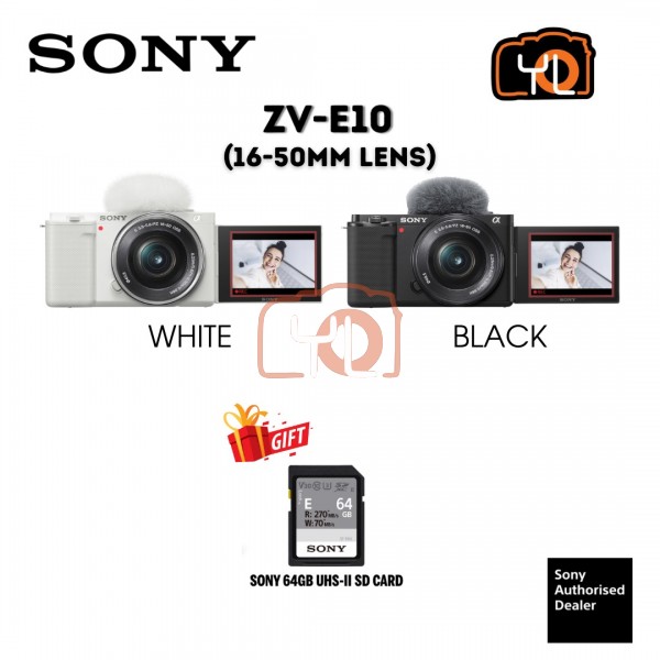 Sony ZV-E10 Mirrorless Camera with 16-50mm Lens (White) ( Free Sandisk 64GB Extreme Pro SD Card )