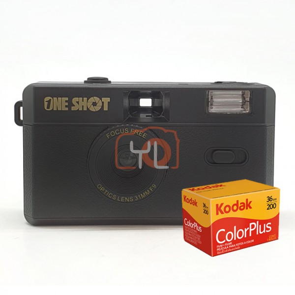 OneShot 31mm F9 Focus Free Film Cameras - Black (Film Set) ( Kodak Gold 200 24 exp )